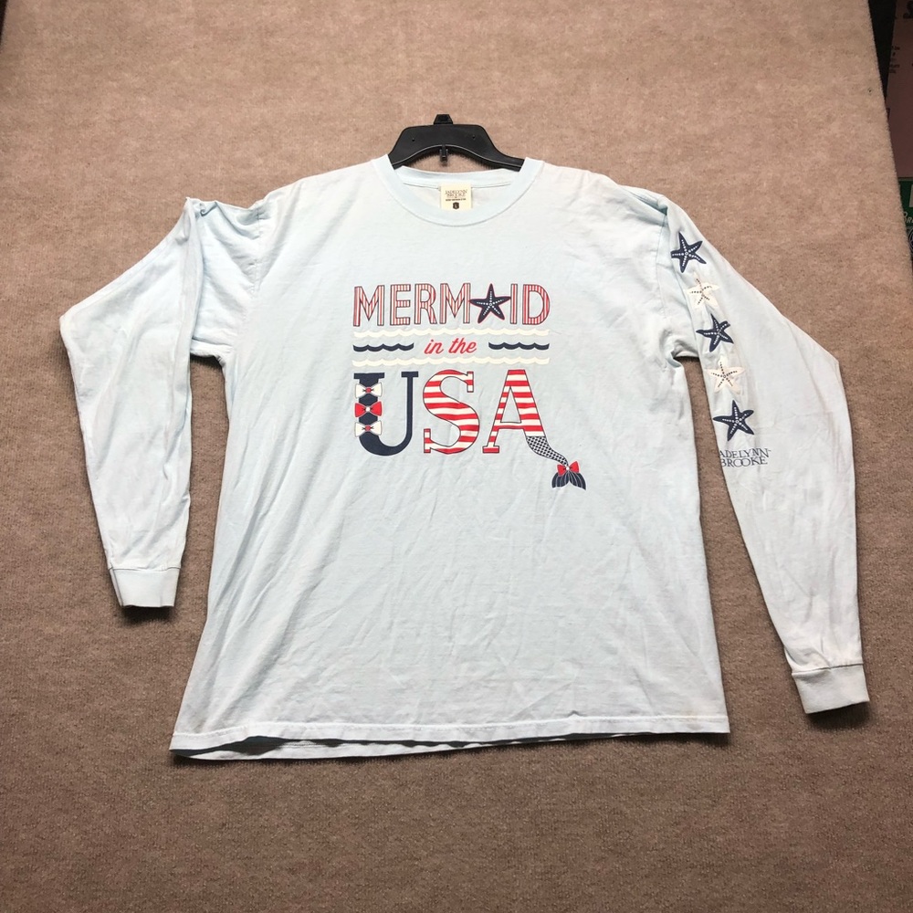 Jadelynn Brook long sleeve front say Mermaid In The USA Size Large